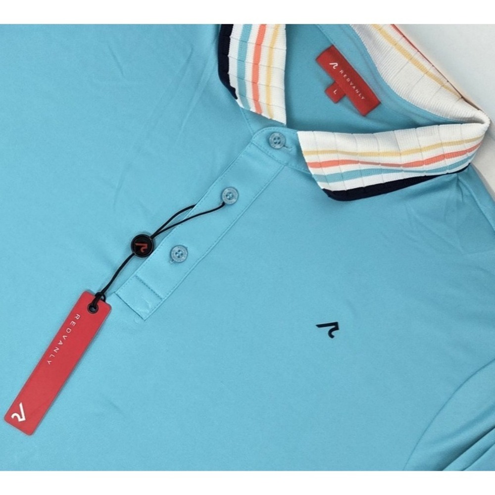 NEW Redvanly Mael Performance Polo Men's Size Large Aqua Blue Striped Collar NWT